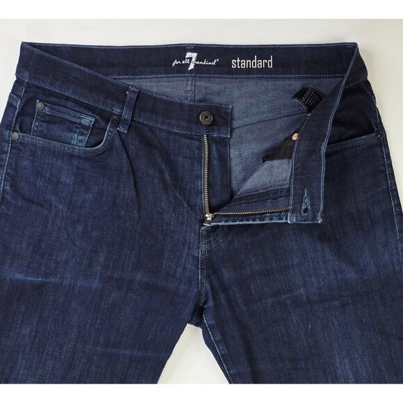 7 For All Mankind Size 33X29 Mens Standard Straight Blue Denim 5 Pocket Jeans - Picture 11 of 11